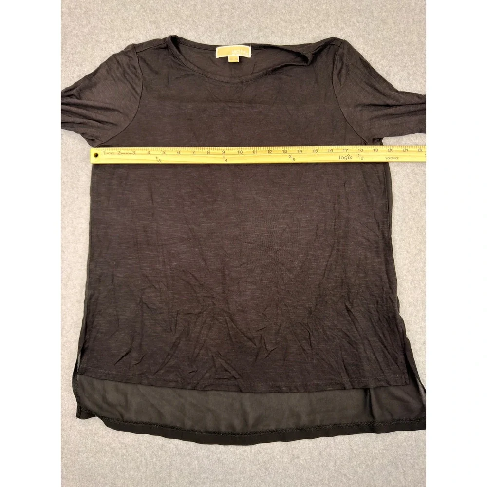 Michael Kors Womens Black Mixed Media 3/4 Sleeve High Low Knit Woven Top Size M